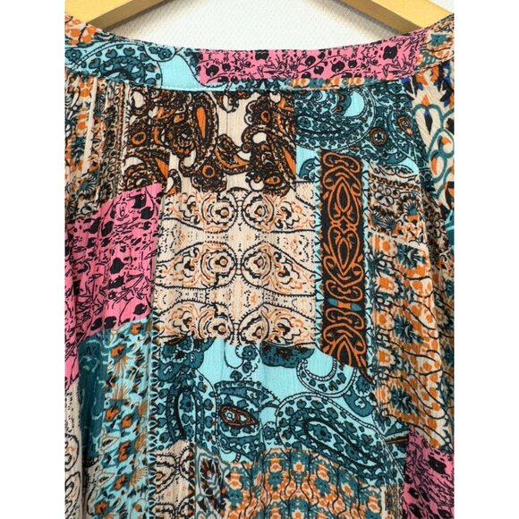 Umgee Womens Patchwork Pattern Long Sleeve Shirt Dress Size S Multicolor Flowy - Picture 11 of 11